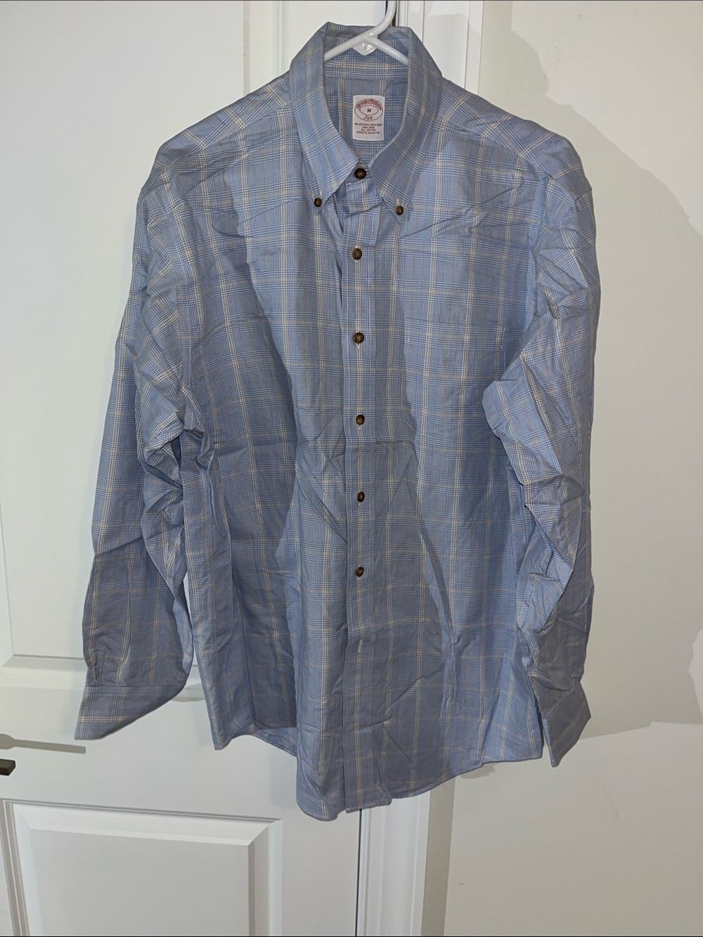 Brooks Brothers Blue Houndstooth Check Plaid Non Iron Original business shirt M